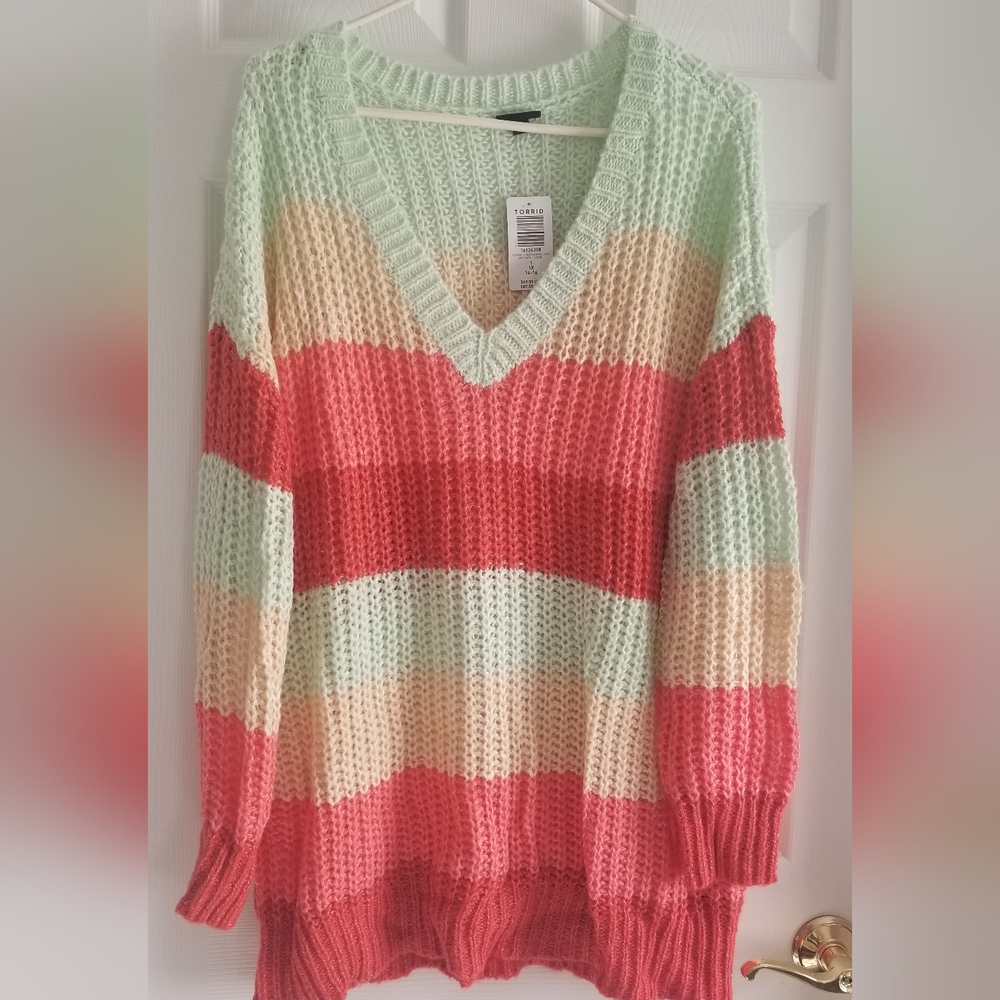Sz 1 Torrid Striped Sweater Open Knit Multi Color